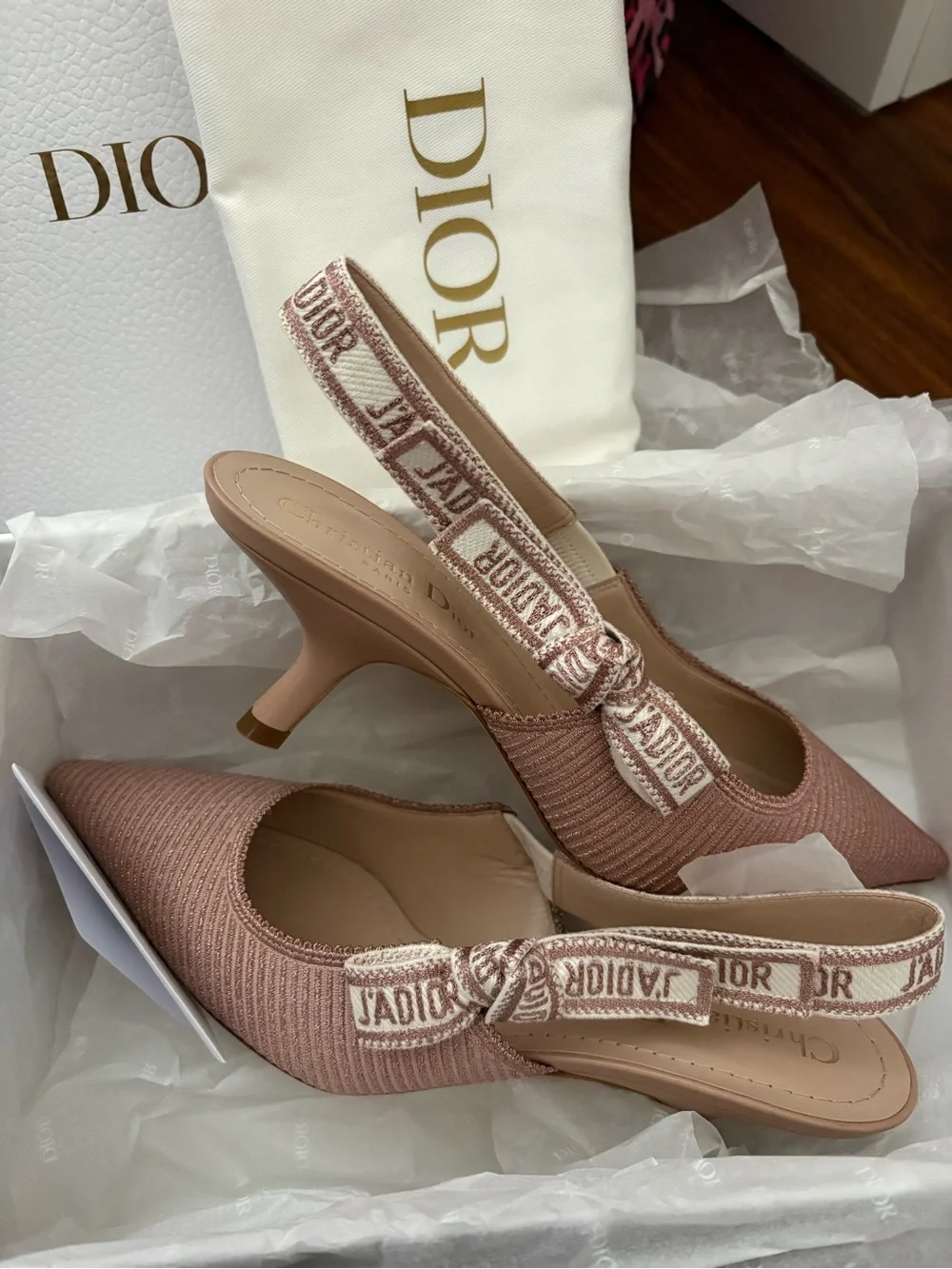 Dior Rose Slingback Kitten Heels with J'Adior Strap 37.5